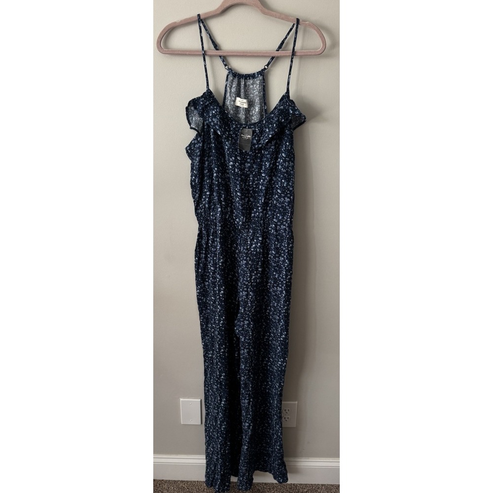 Abercrombie & Fitch Navy Ditzy Floral  Sleeveless Jumpsuit Womens Large NWT‎ New